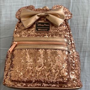 disney loungefly brand rose gold back pack